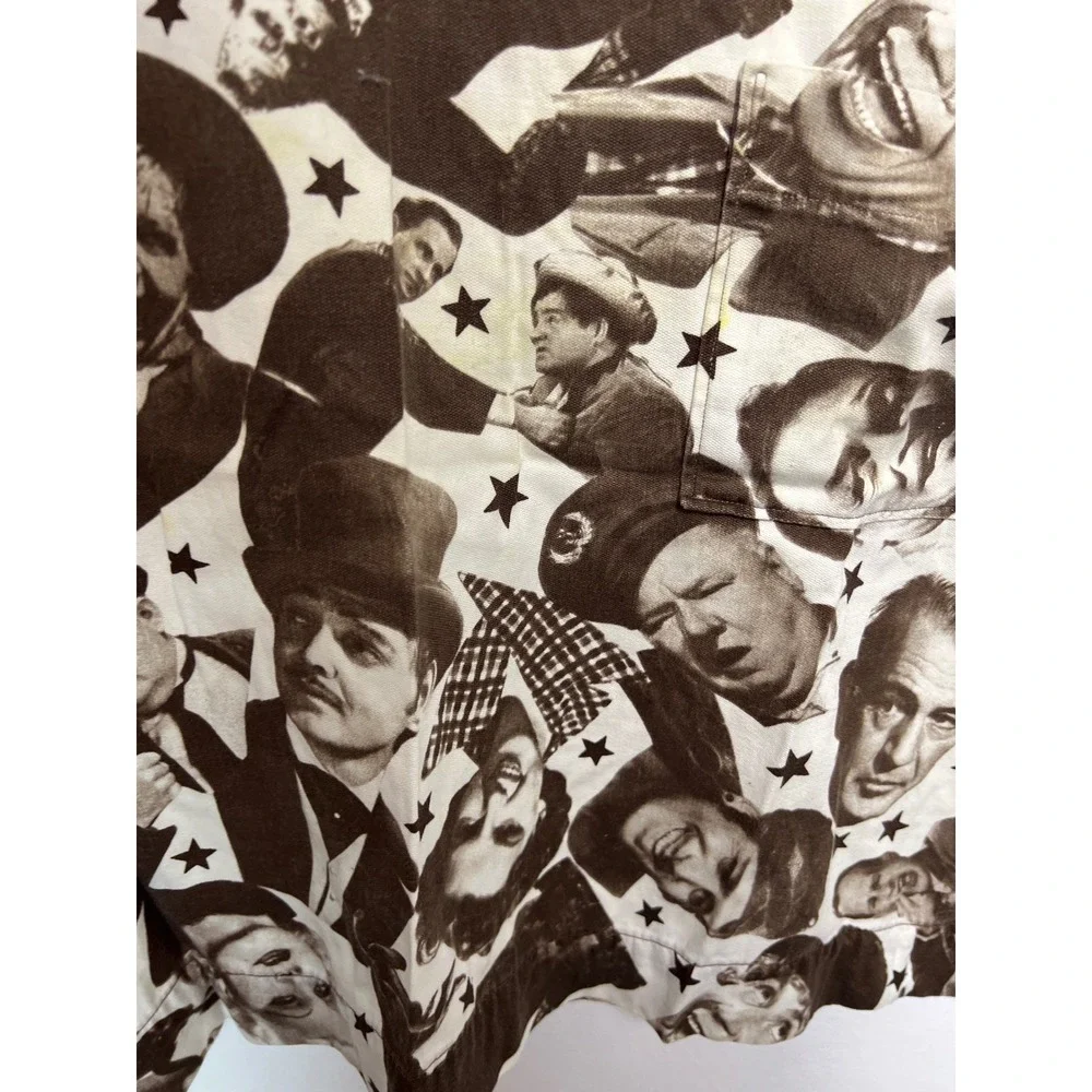 Vintage Hollywood Movie Star Collage Print Bib Apron Brown White Stars‎ Pocket